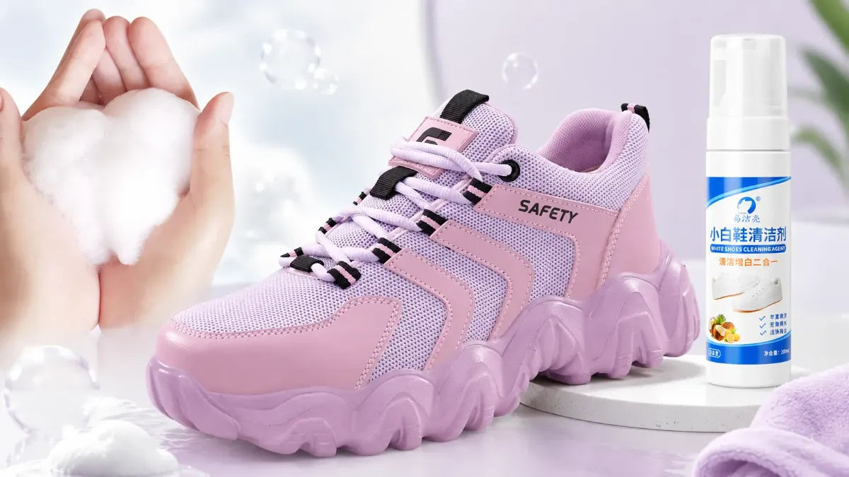 Cleaning Guyisa safety shoes with the right brush, cloth and cleaner